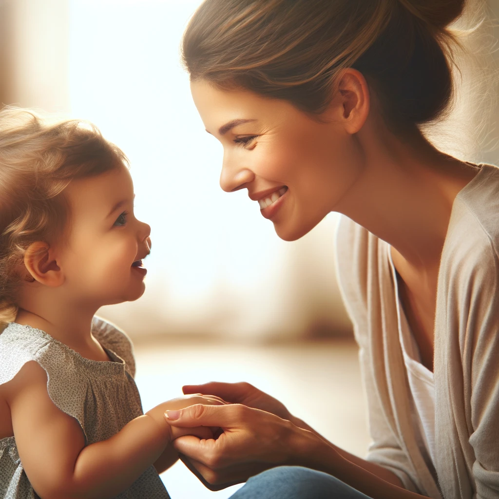 photo maman qui parle avec son enfant